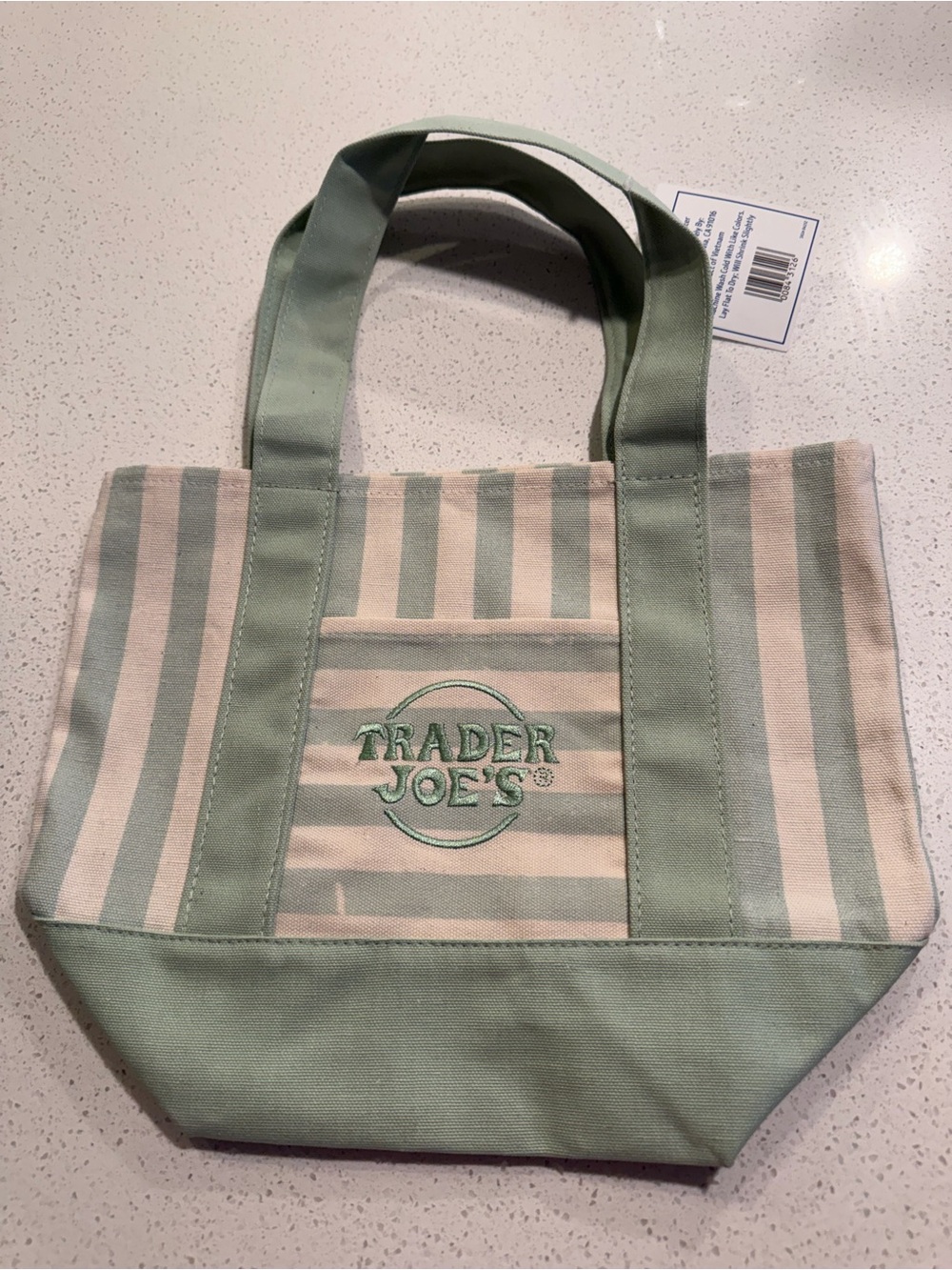 Traders joes striped tote bag light green pastel